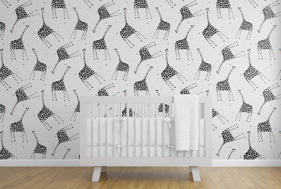 Cute Giraffe Safari Wall Paper For Kids Room