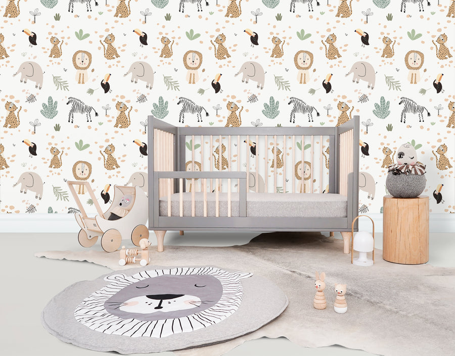 Wild Animals Wall Paper For Kids Room