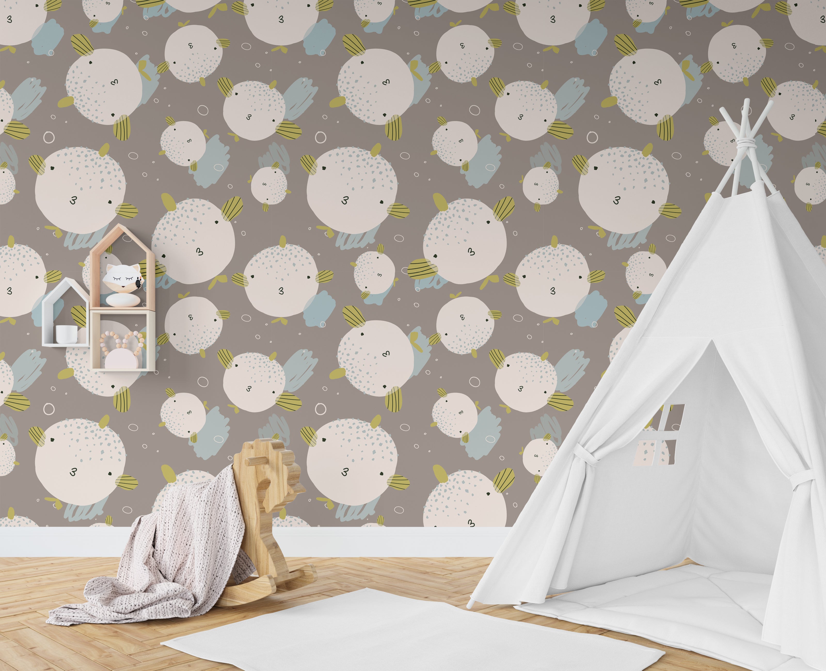 Puffy Pals Puffer Fish Wall Paper For Kids Room