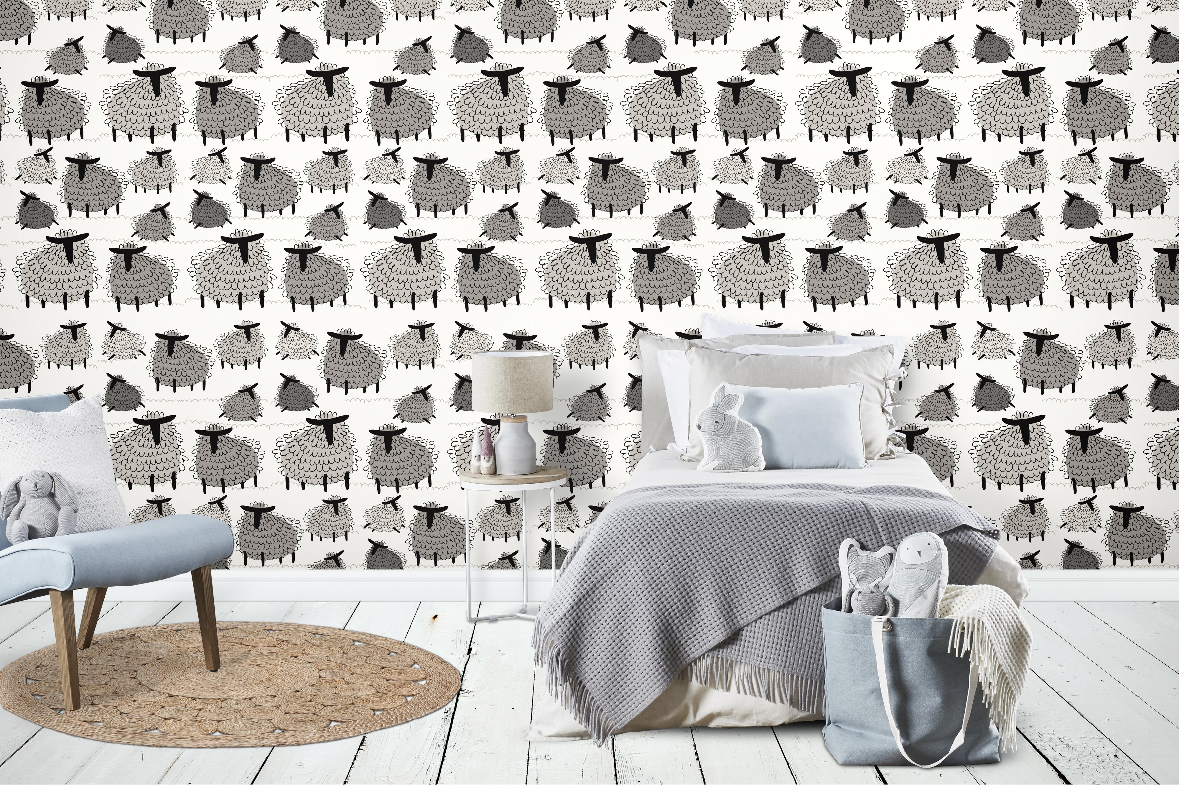 Nordic Woolly Friends Wall Paper For Kids Room